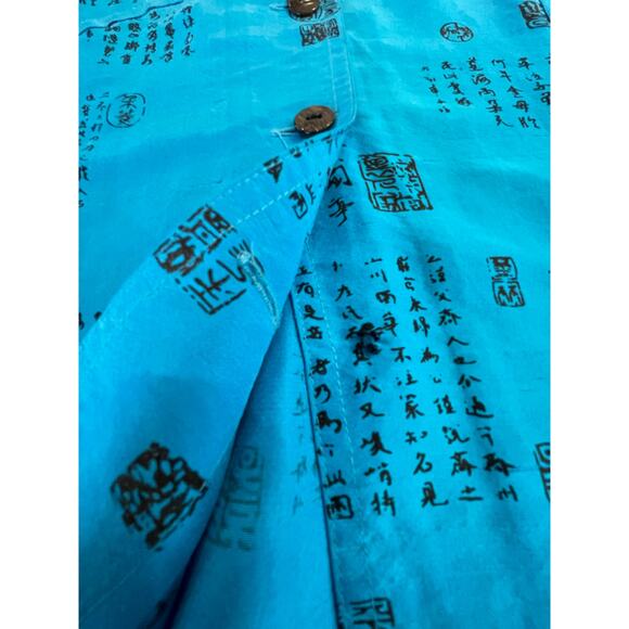 Chico's Design teal blue 100% Silk button up with Asian print 8 or Chicos 1 - Picture 7 of 12